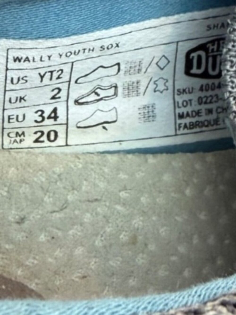 Hey Dude Youth Wally Sox Size YT2 Blue Gray Sharkskin Stetch Laces Slip On Shoe - Picture 7 of 9
